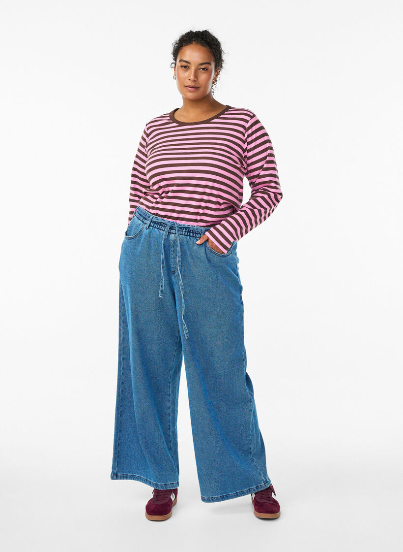 Striped blouse with long sleeves, Dark Bordeaux, Model image number 1