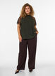 Blouse with short lace sleeves and high neck, Green, Model image number 1