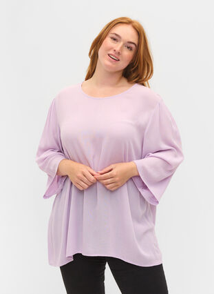Plain-coloured blouse in 100% viscose, Orchid Bloom, Model image number 0