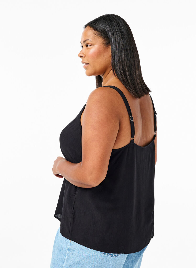 Viscose top with narrow straps, Black, Model image number 1