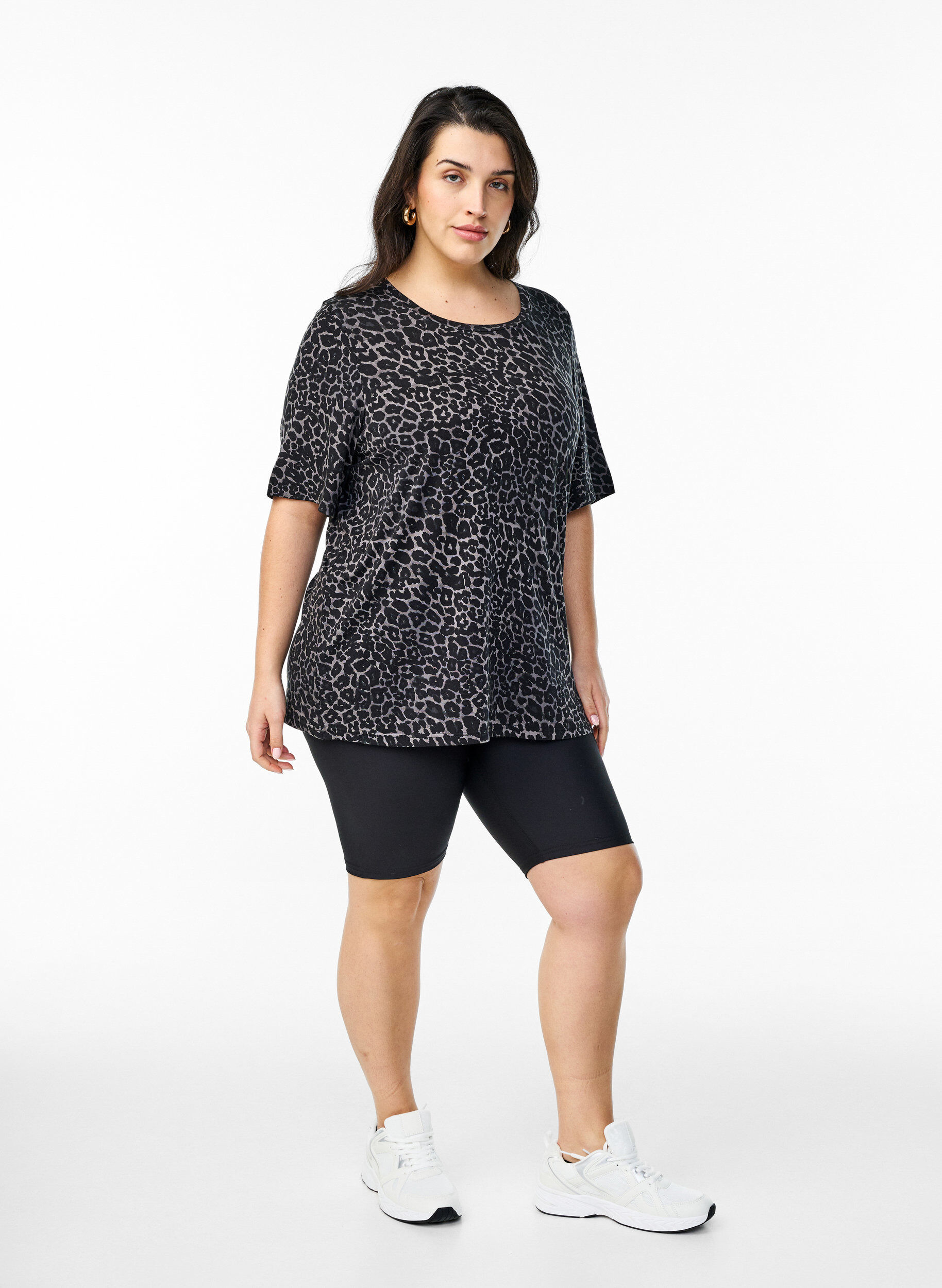 ZizzifashionT-shirt with TENCEL&trade; Lyocell and leopard print, Grey, Model image number 1