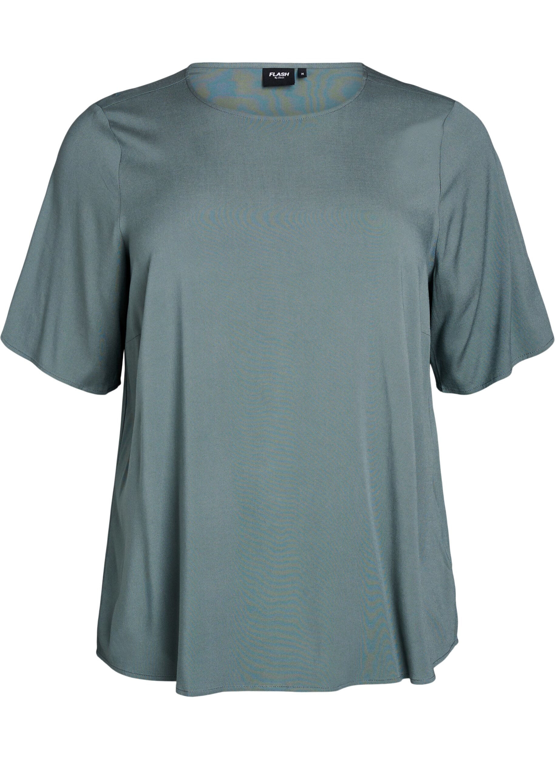 Zizzifashion Short-sleeved woven blouse with round neck, Green, Packshot image number 0