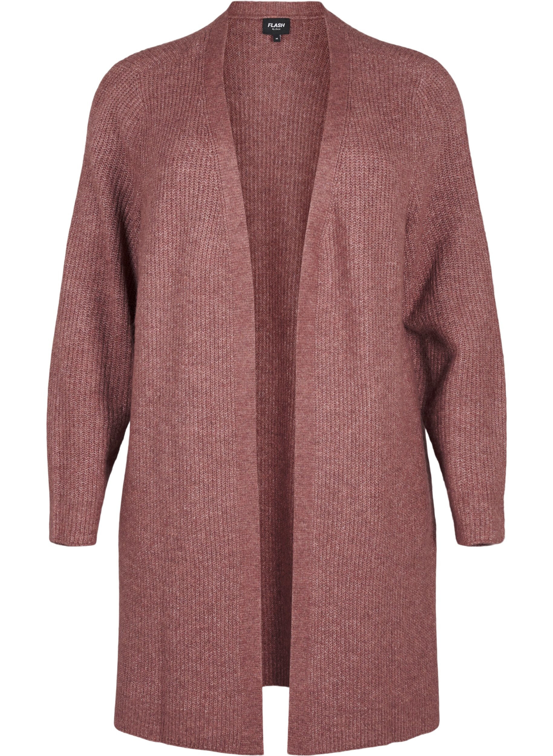 Zizzifashion FLASH - Ribbed cardigan with slits, Rose Brown Melange, Packshot image number 0