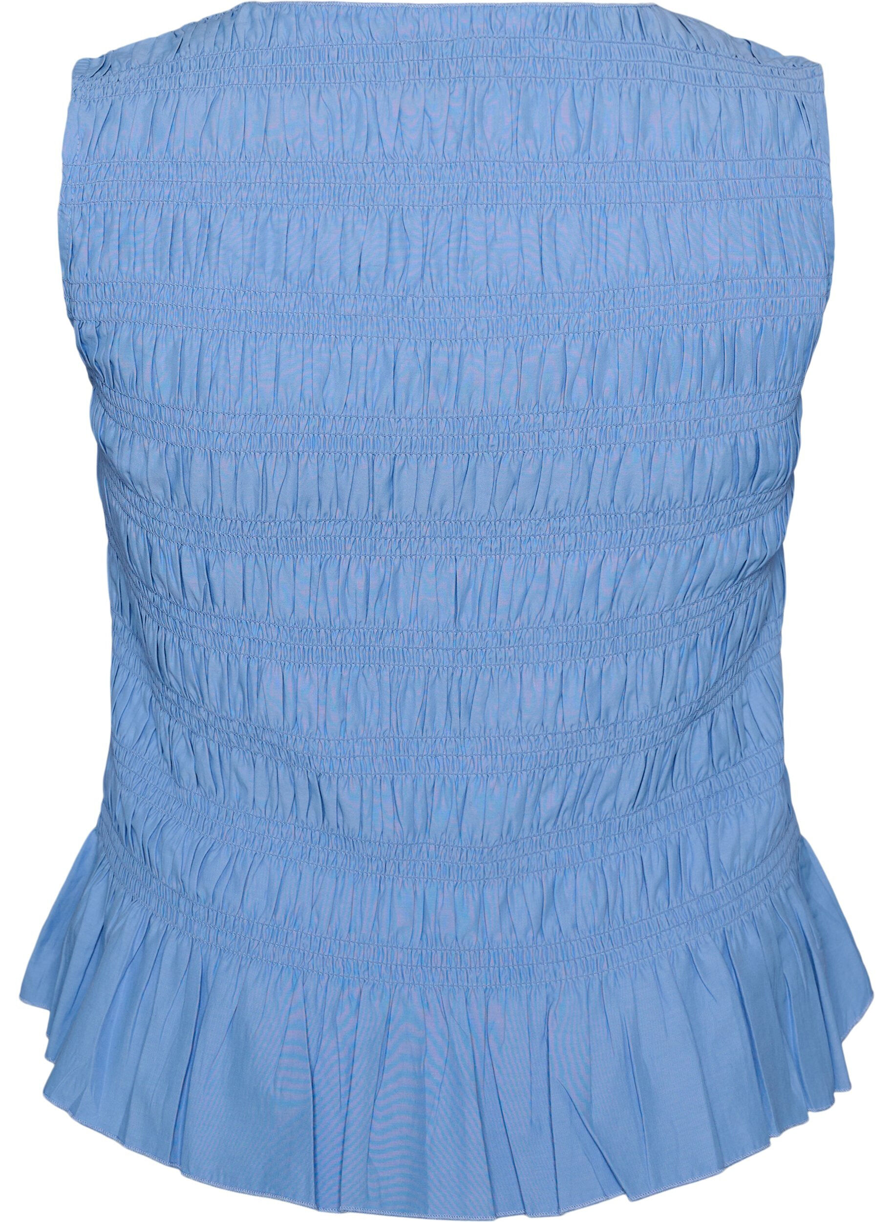 ZizzifashionSmock top with boat neck and peplum hem, Blue, Packshot image number 1