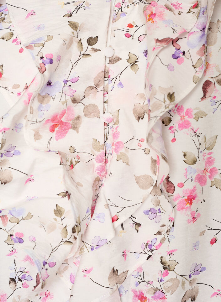 Viscose blouse with floral print and 3/4 sleeves, Vanilla, Packshot image number 2