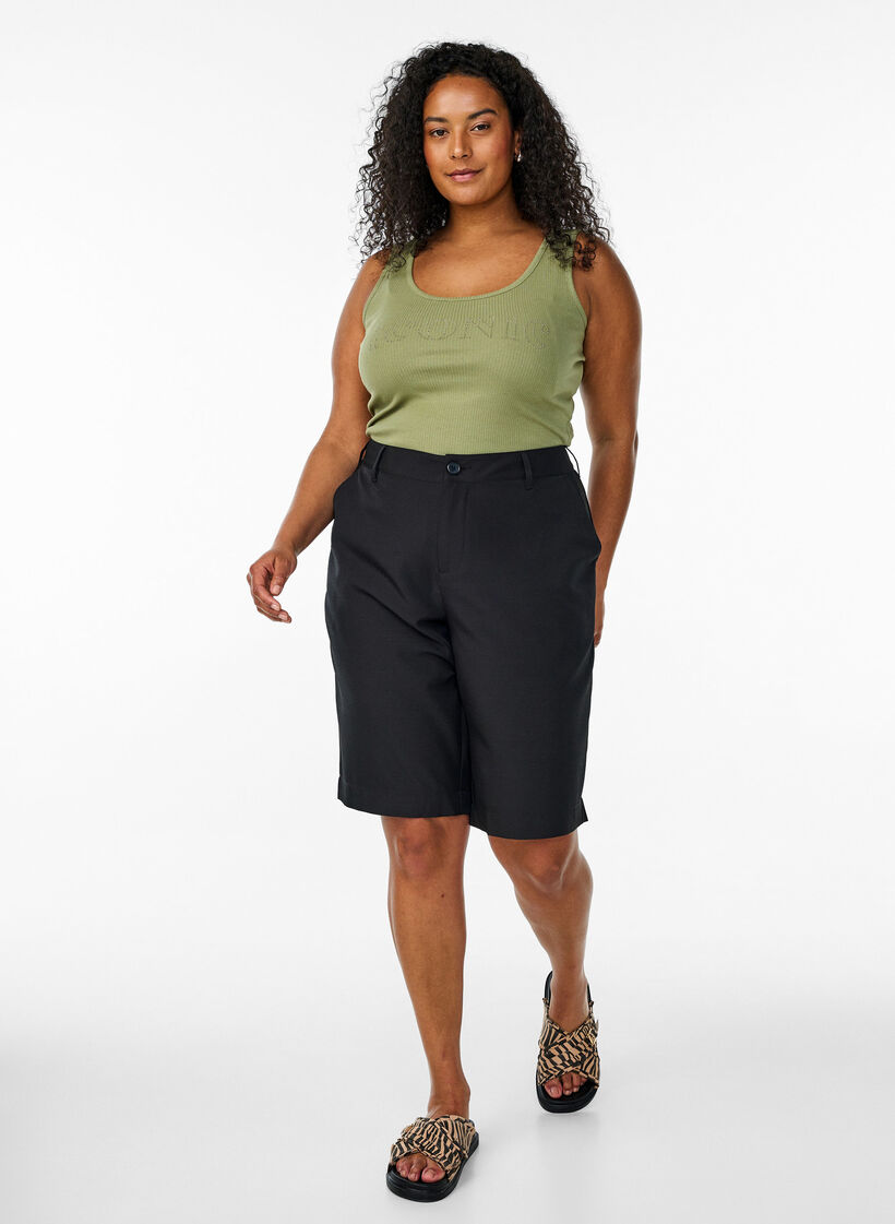 Slim-fit tank top with rhinestones, Green, Model image number 1