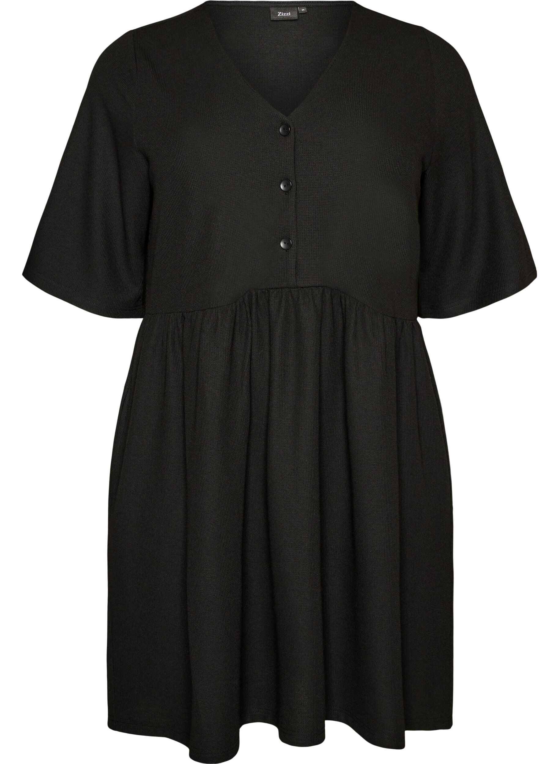 ZizzifashionDress with a ribbed texture and an empire line, Black, Packshot image number 0