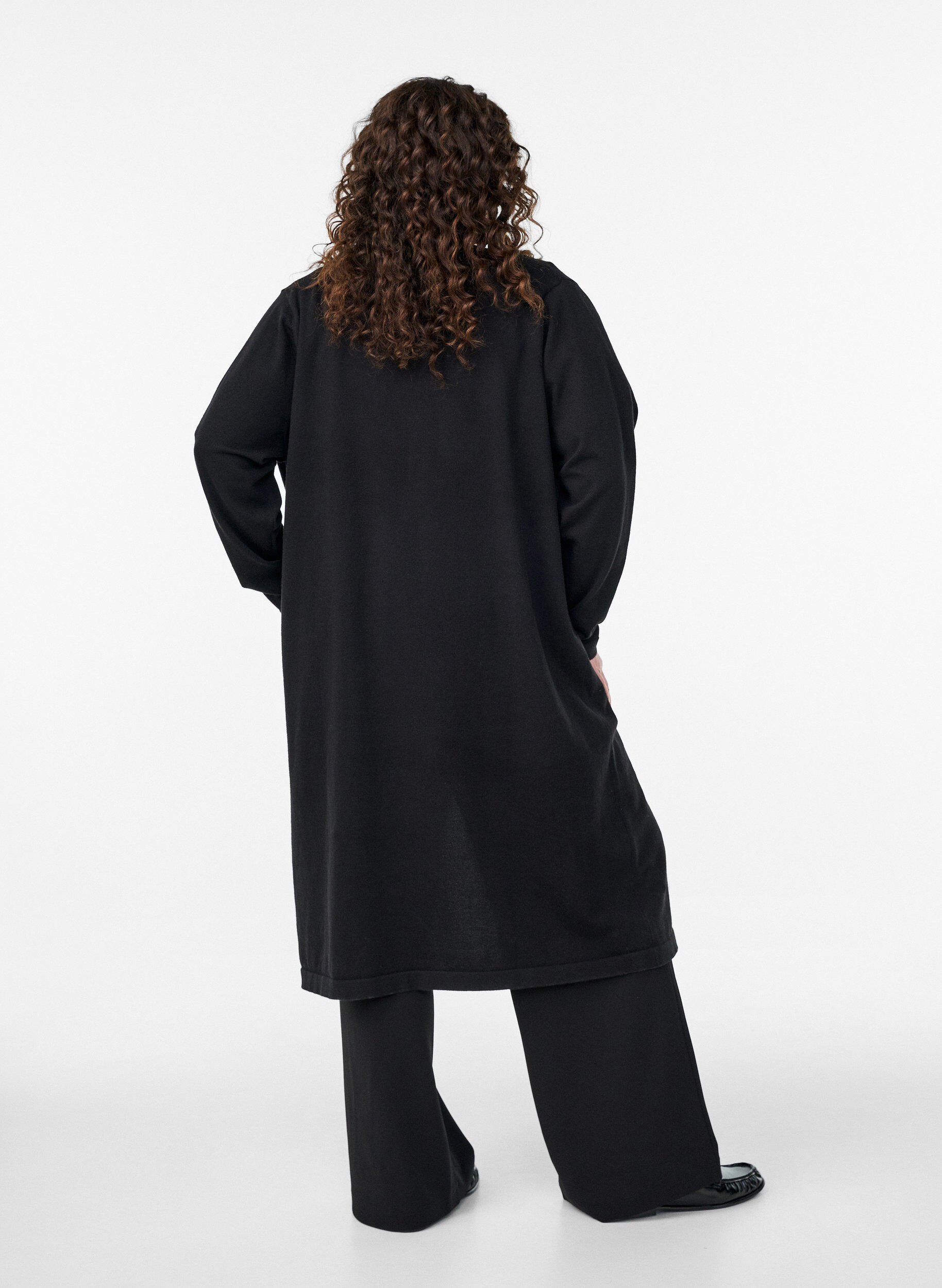 Zizzifashion Long, open cardigan with pockets, Black, Model image number 1