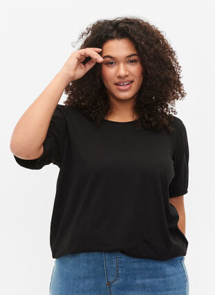 Cotton t-shirt with 2/4 sleeves, Black, Model image number 0