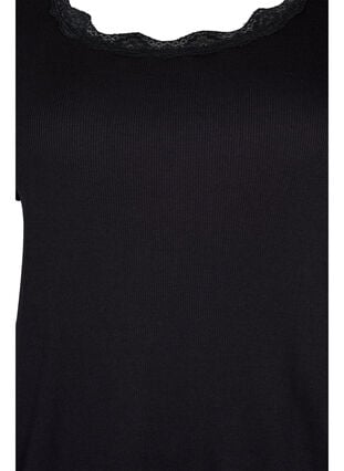 Short-sleeved pyjama top with lace trim, Black, Packshot image number 2
