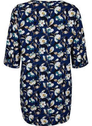 Floral tunic with 3/4 sleeves, P. Blue Flower AOP, Packshot image number 1