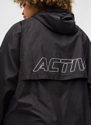 Sports jacket with hood and print details, Black, Model image number 2