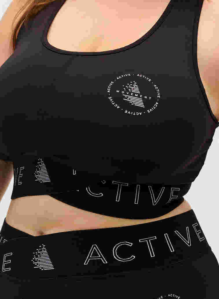 Sports bra with text print, Black, Model image number 2