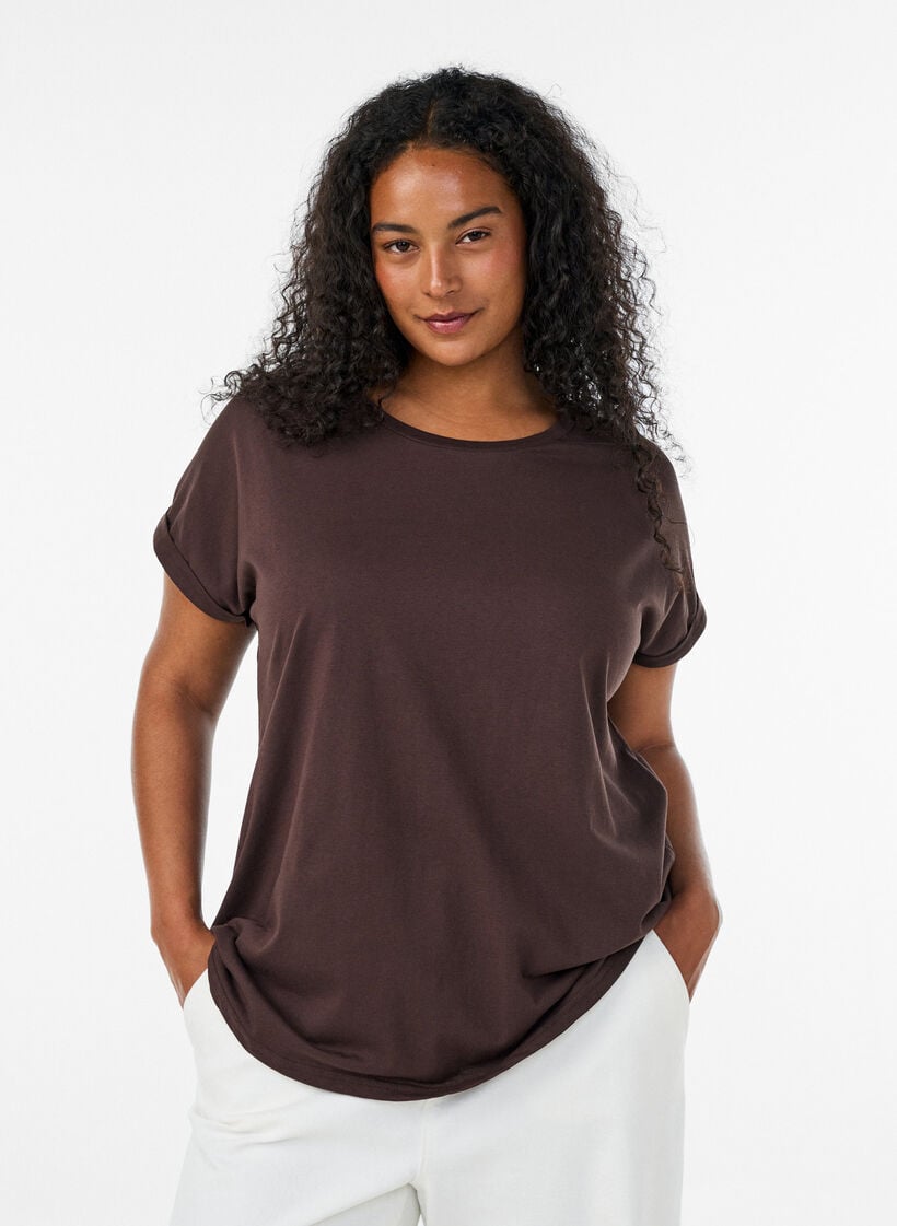 Short sleeved cotton blend t-shirt, Brown, Model image number 0