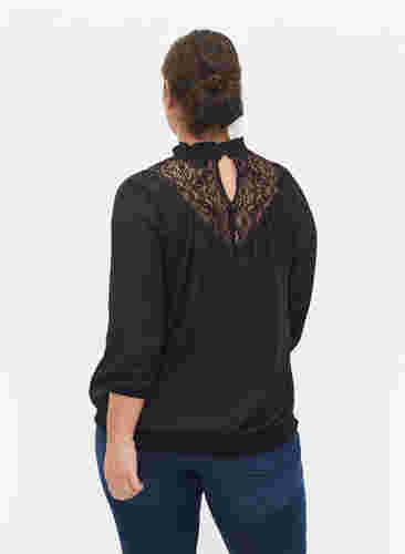Top with lace and smock, Black, Model image number 1
