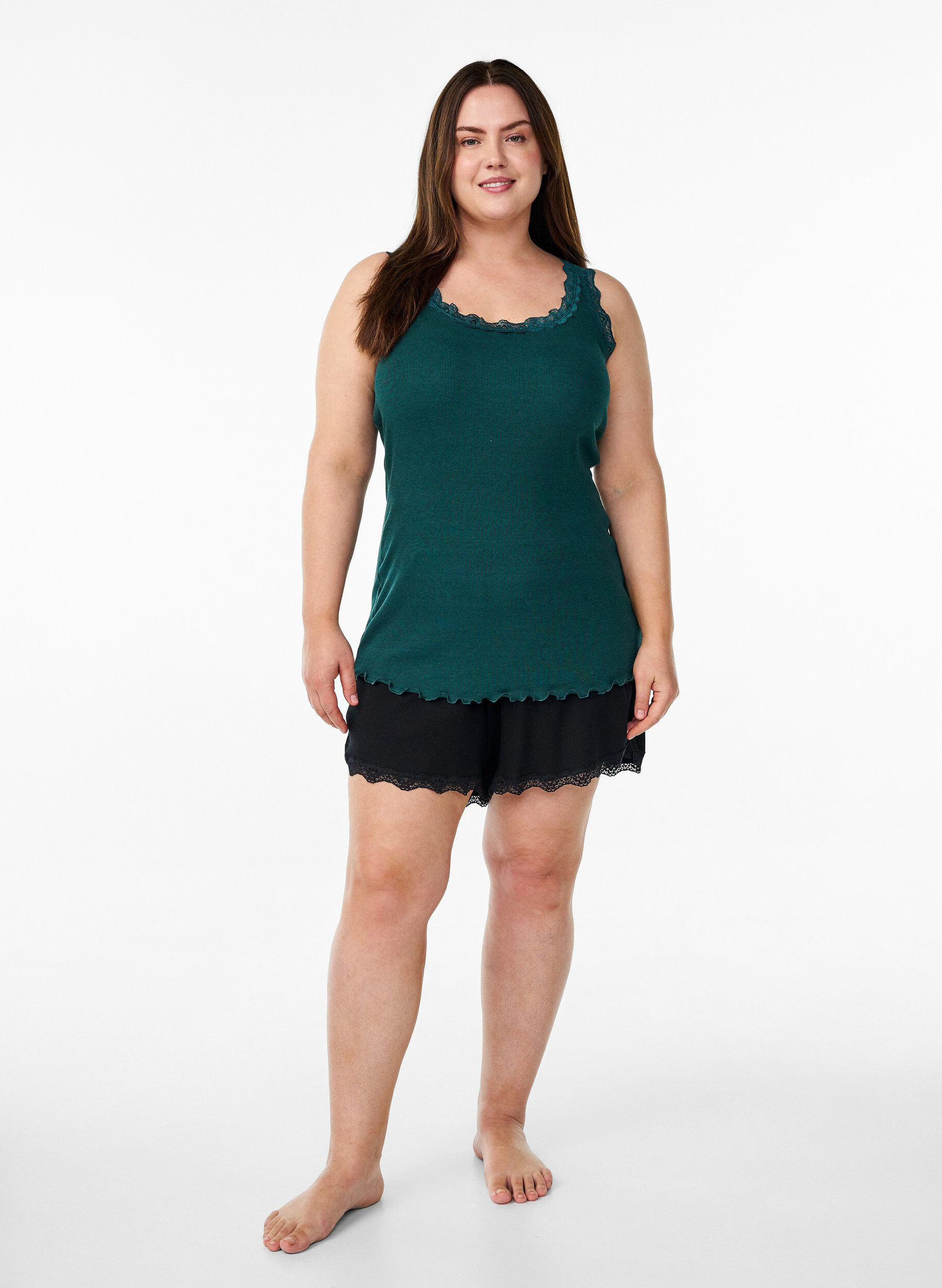 ZizzifashionTop with lace trim, Green, Model image number 1