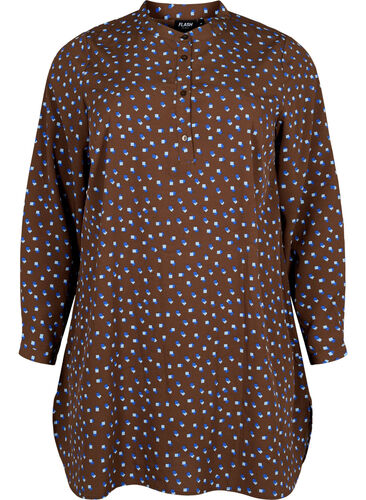 FLASH - Printed tunic with long sleeves, Chicory Coffee AOP, Packshot image number 0