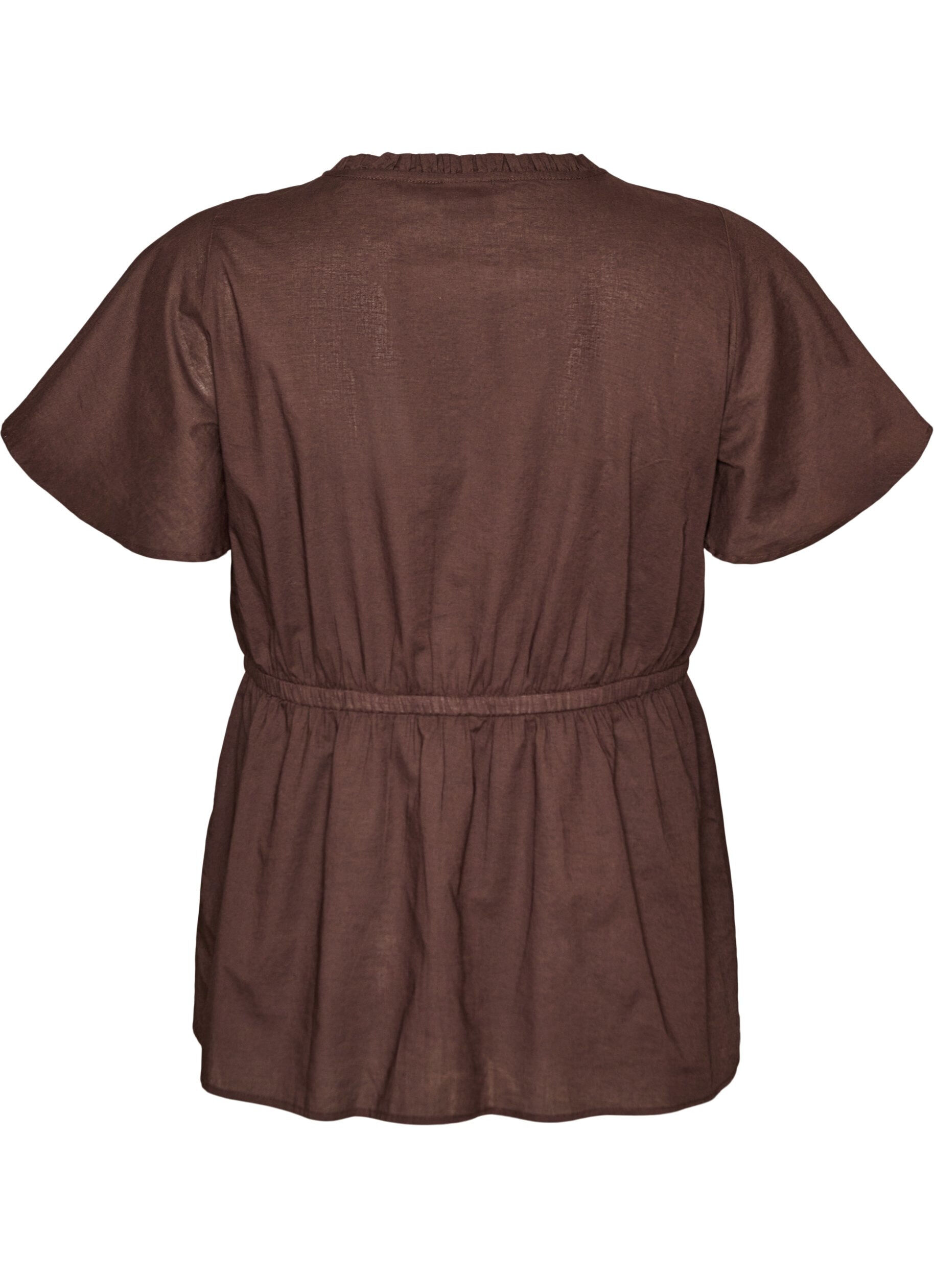 ZizzifashionCotton blouse with tie-string and elastic waist, Brown, Packshot image number 1