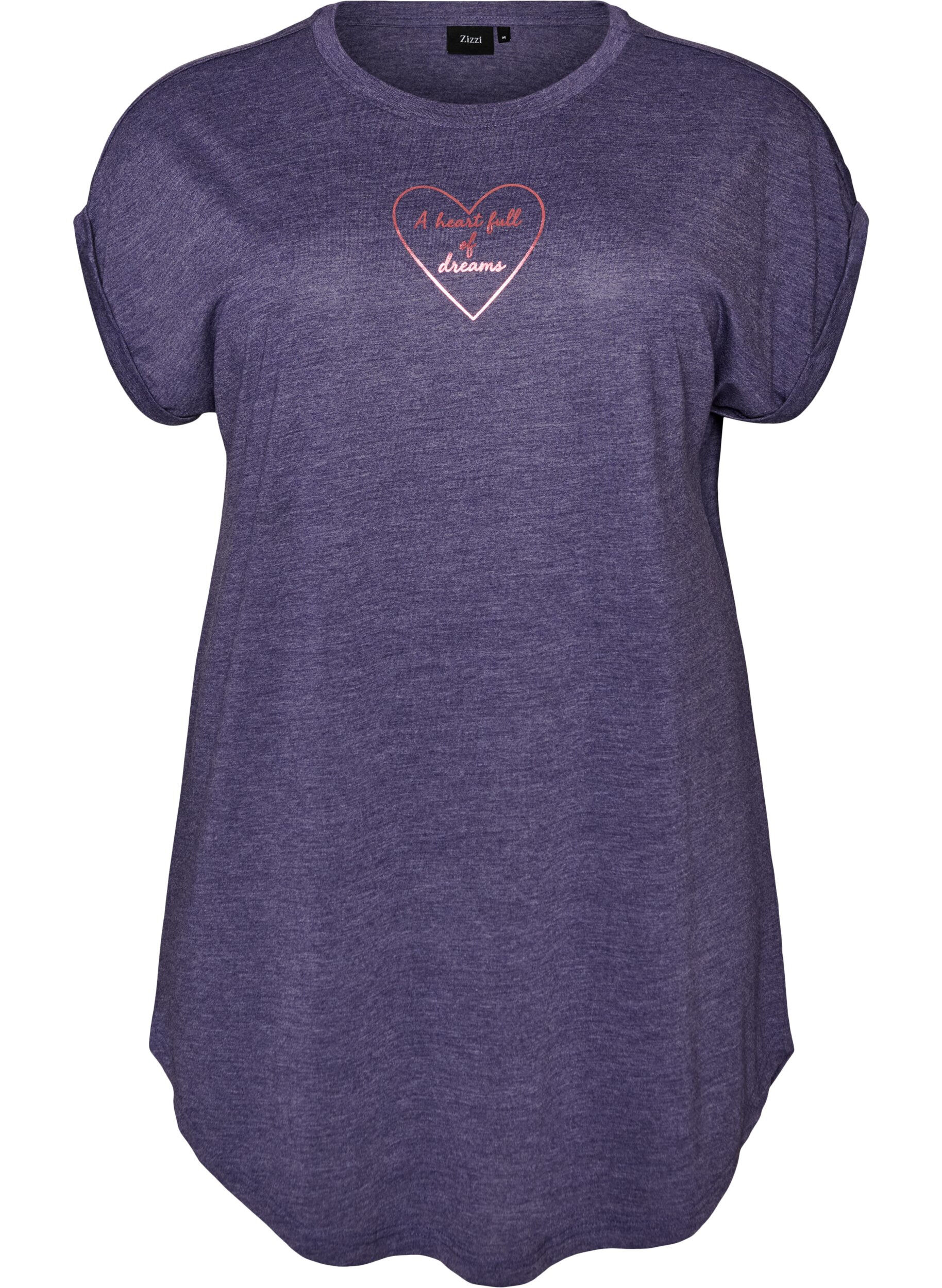 ZizzifashionShort sleeve nightgown with text print, Purple, Packshot image number 0