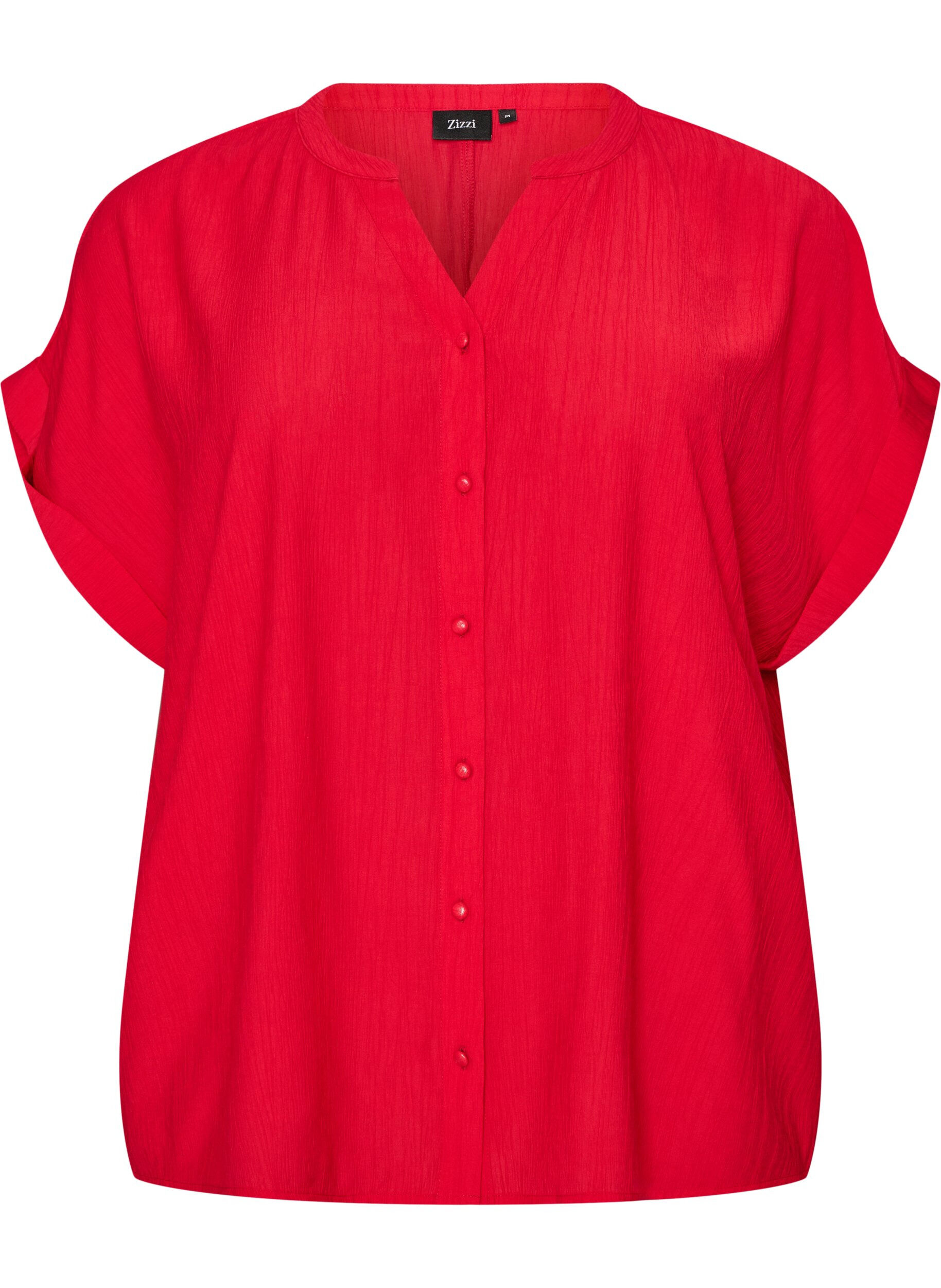 ZizzifashionViscose blouse with buttons and texture, Red, Packshot image number 0
