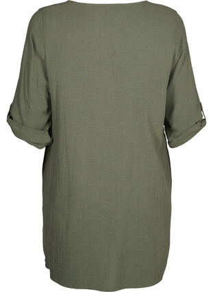 3/4 sleeve cotton blend tunic with linen, Thyme, Packshot image number 1