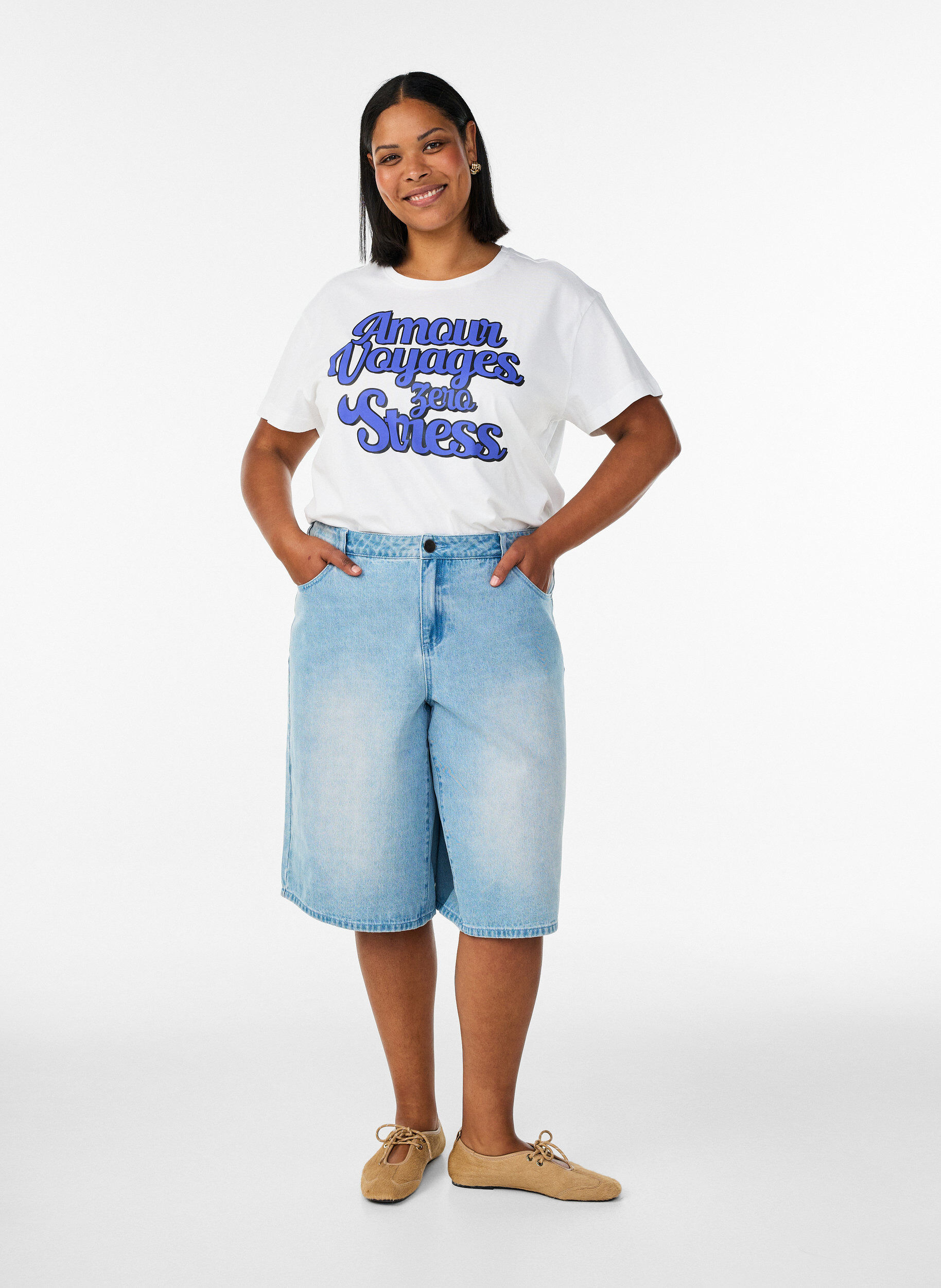 Zizzifashion100% cotton T-shirt with short sleeves and print, White, Model image number 1