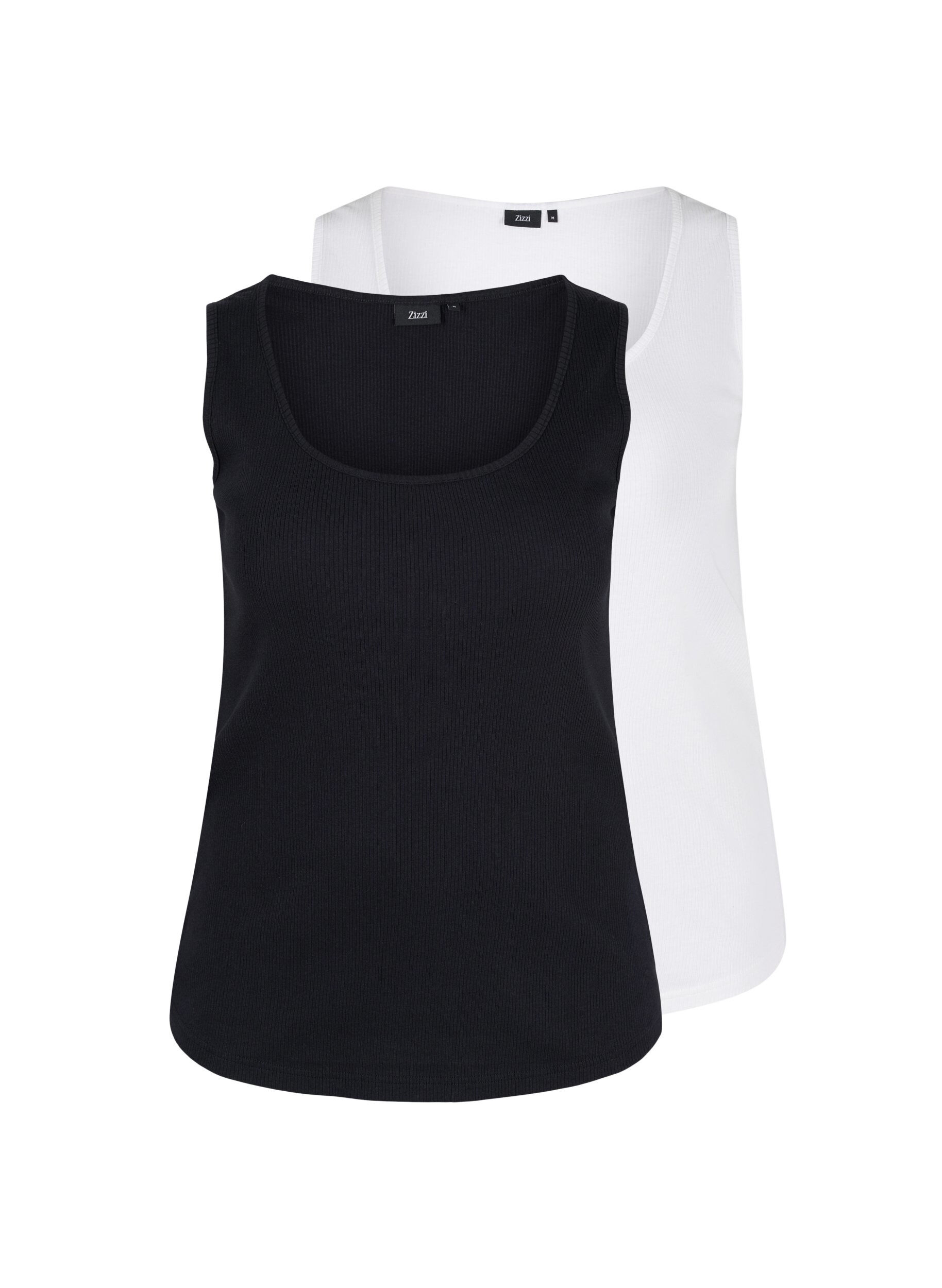 Zizzifashion 2-pack basic tank top with rib, Black/Bright White, Packshot image number 0