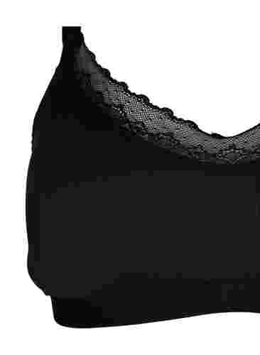 Ribbed bra with lace, Black, Packshot image number 2
