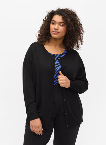 Knitted viscose blend cardigan, Black, Model image number 0