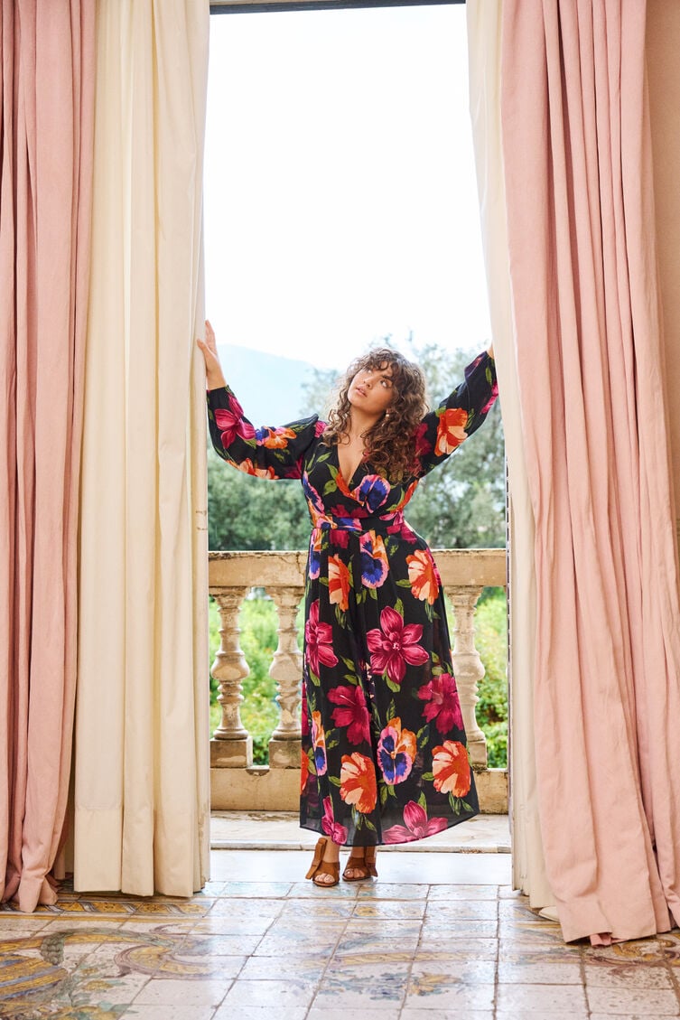 Maxi dress with wrap neckline, , Model