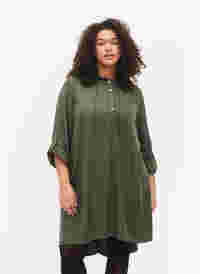 Viscose tunic with hood, Thyme, Model
