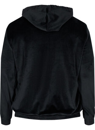 Velour cardigan with zipper and hood, Black, Packshot image number 1