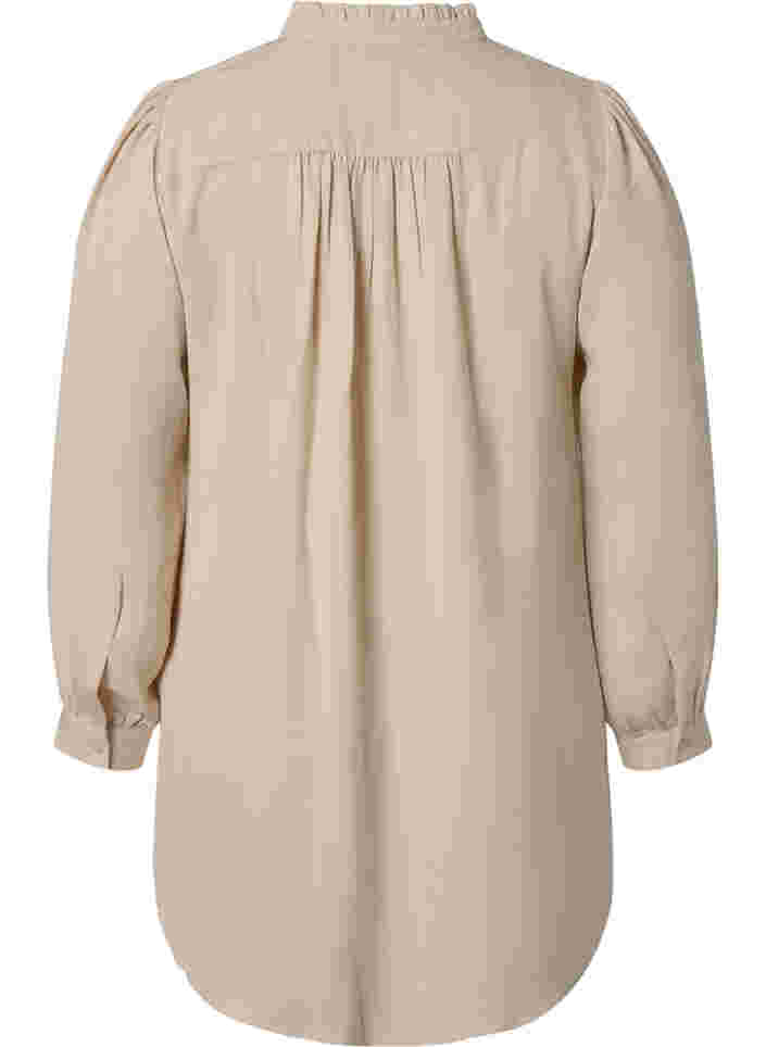 Long-sleeved tunica with ruffle collar, Warm Off-white, Packshot image number 1