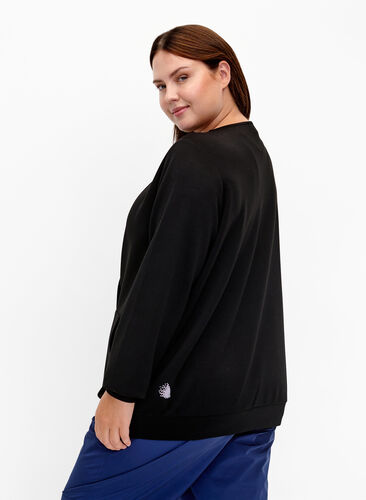 Sweatshirt with v-neck and pocket, Black, Model image number 1