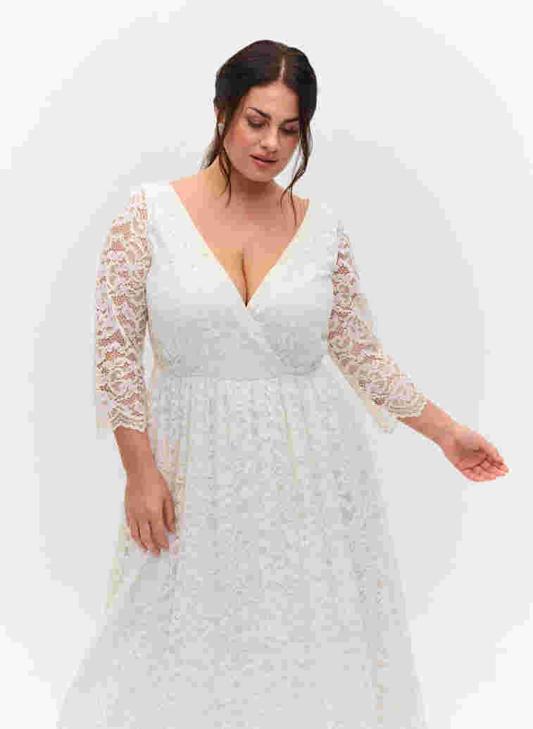 Lace wedding dress with 3/4 sleeves, Star White, Model image number 2