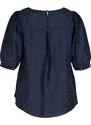 Blouse with 2/4 puff sleeves and a tone-on-tone pattern, Navy Blazer, Packshot image number 1