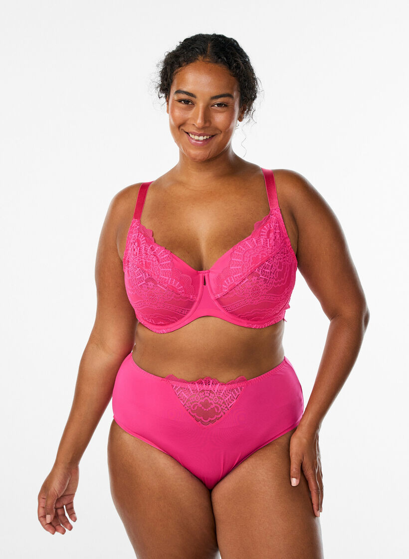 Microfibre briefs with lace details, Pink, Model image number 0