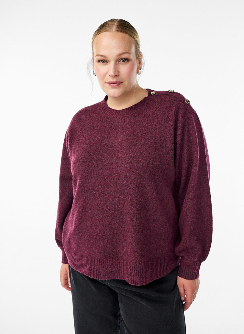 Knit blouse with button detail, Dark Bordeaux, Model image number 0