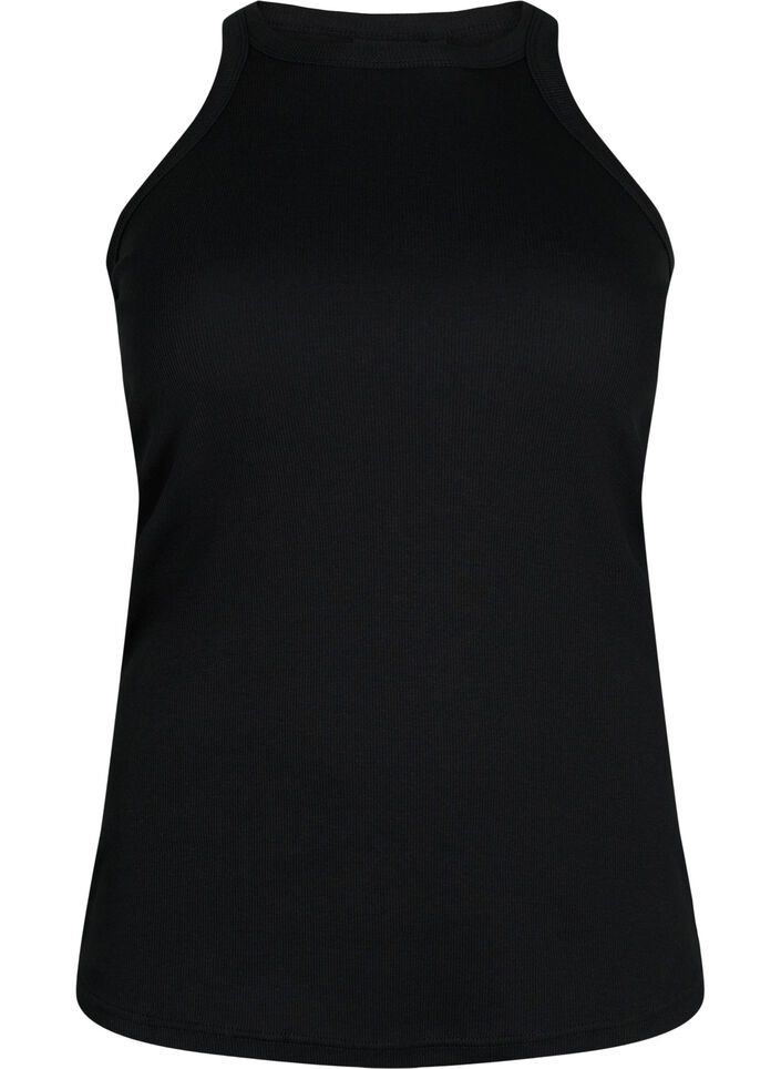 Ribbed cotton tank top, Black, Packshot image number 0