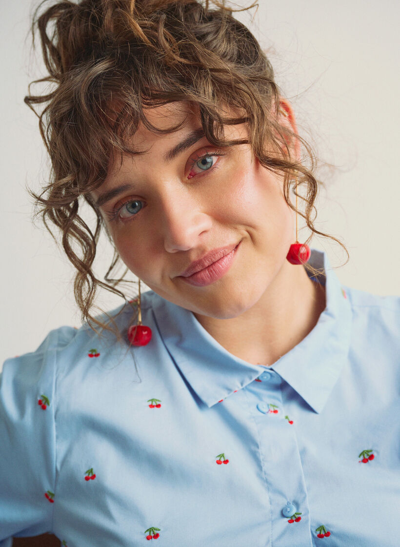 Shirt with embroidered cherries, Light Blue, Image image number 0