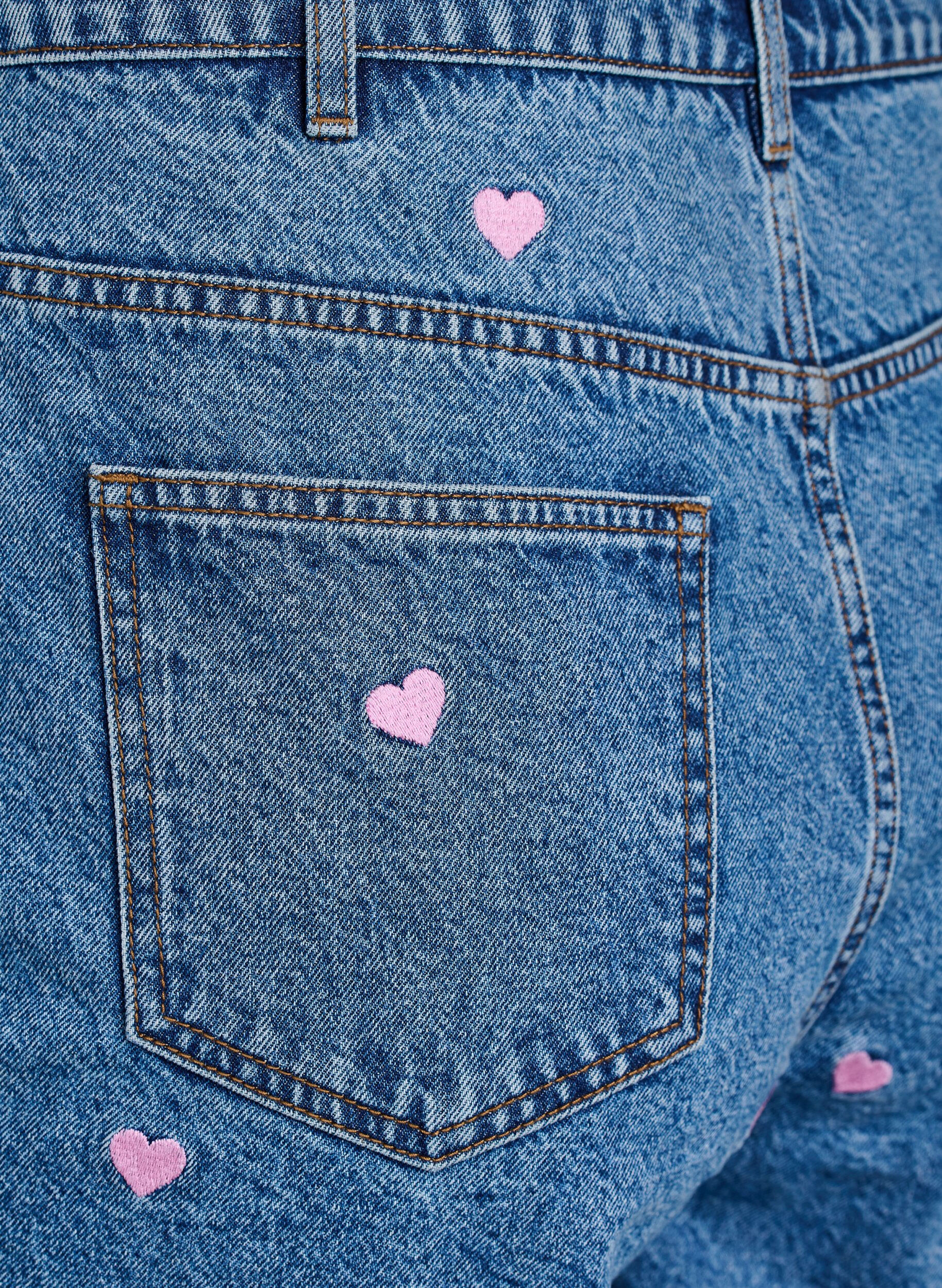 ZizzifashionHigh-waist denim shorts with embroidered hearts, Light Blue, Packshot image number 3