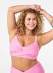 Bikini top with striped texture and criss-cross, Pink, Model image number 2