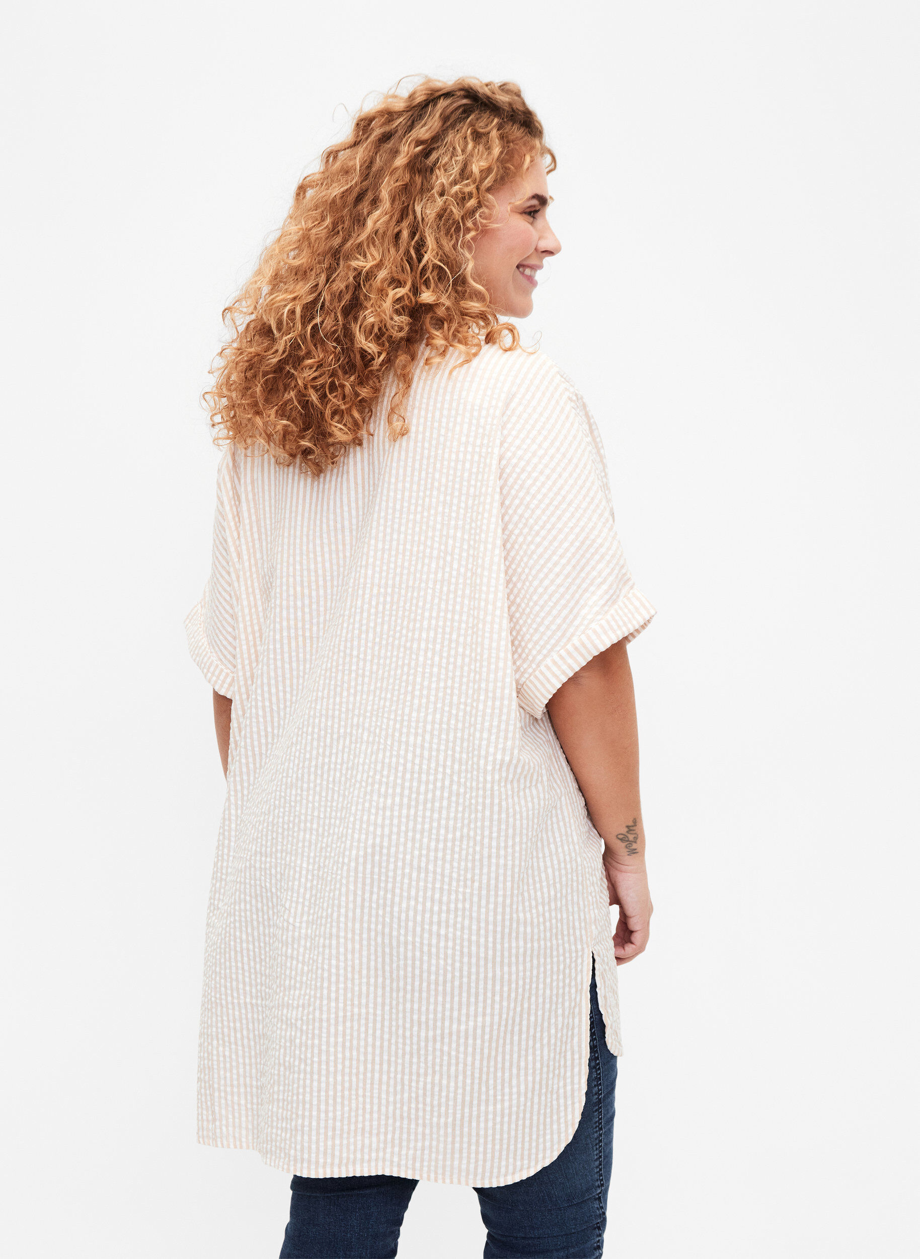 Zizzifashion Striped shirt with chest pockets, Natrual/S. Stripe, Model image number 1