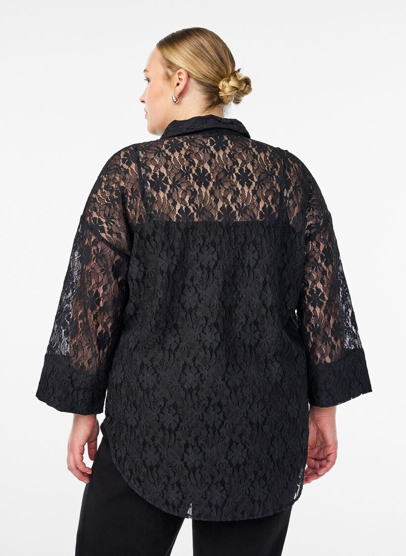 Lace shirt with 3/4 sleeves, Black, Model image number 2