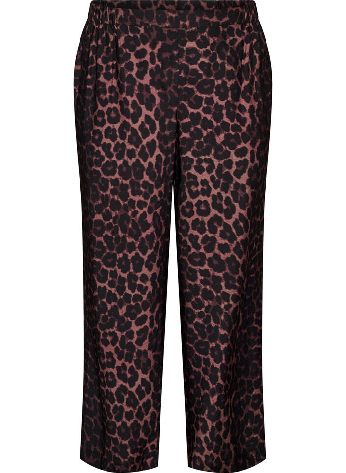 Viscose trousers with an elasticated waist and straight legs, Brown, Packshot image number 0