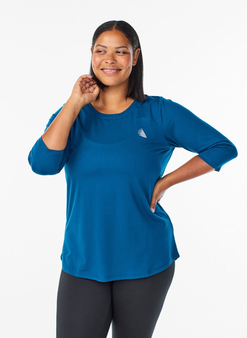 Workout top with 3/4 sleeves, Blue, Model image number 0
