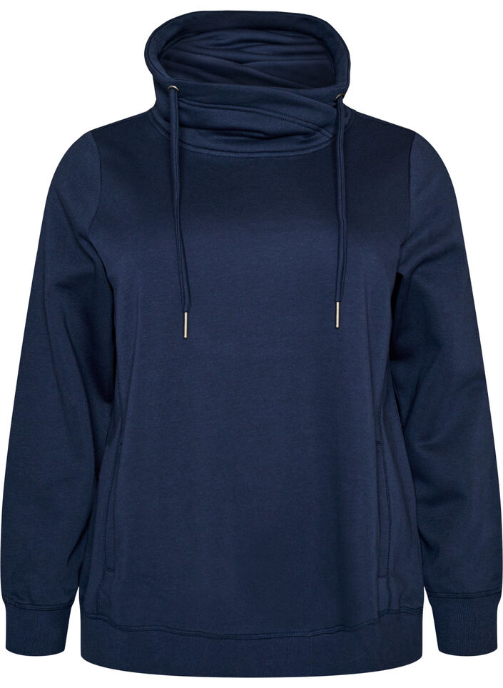 Sweatshirt with high collar and pockets, Blue, Packshot image number 0