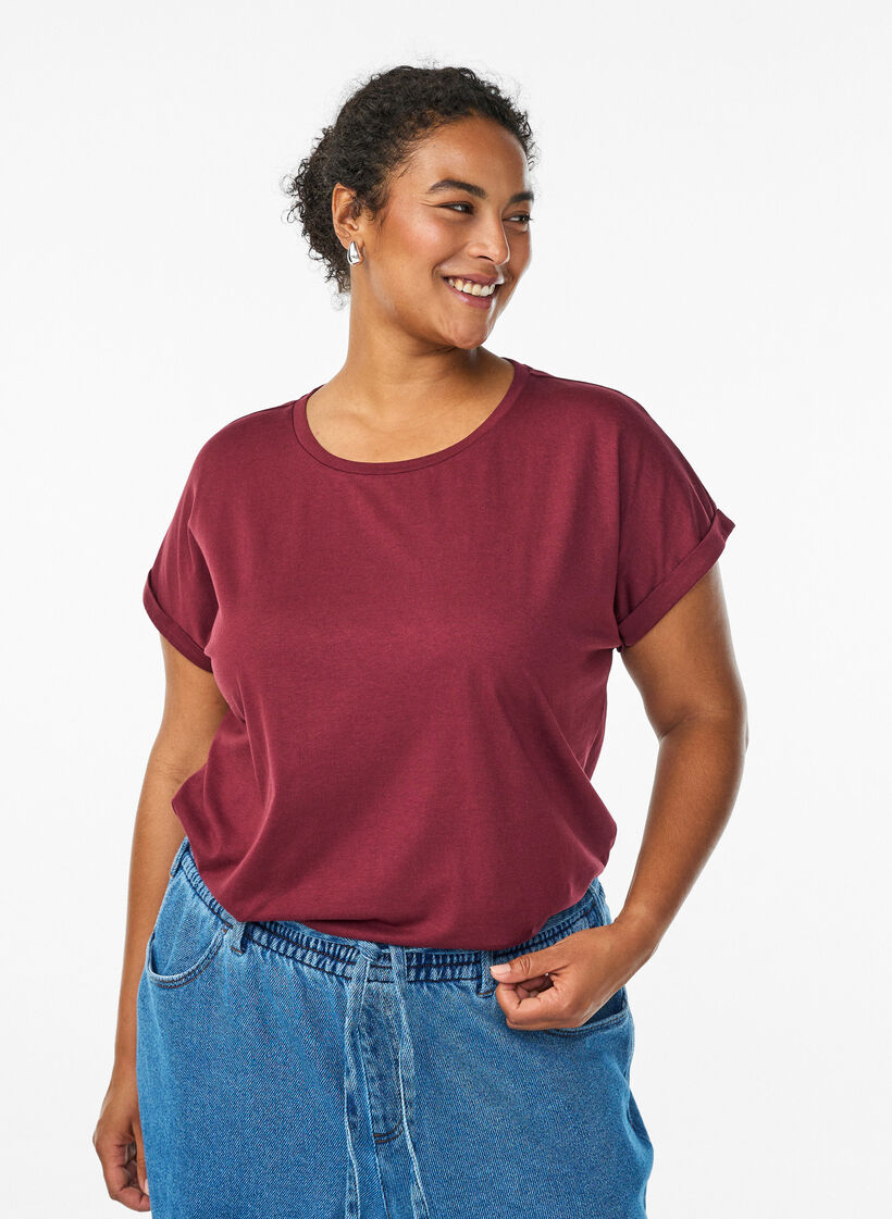 Short sleeve cotton blend T-shirt, Dark Bordeaux, Model image number 0