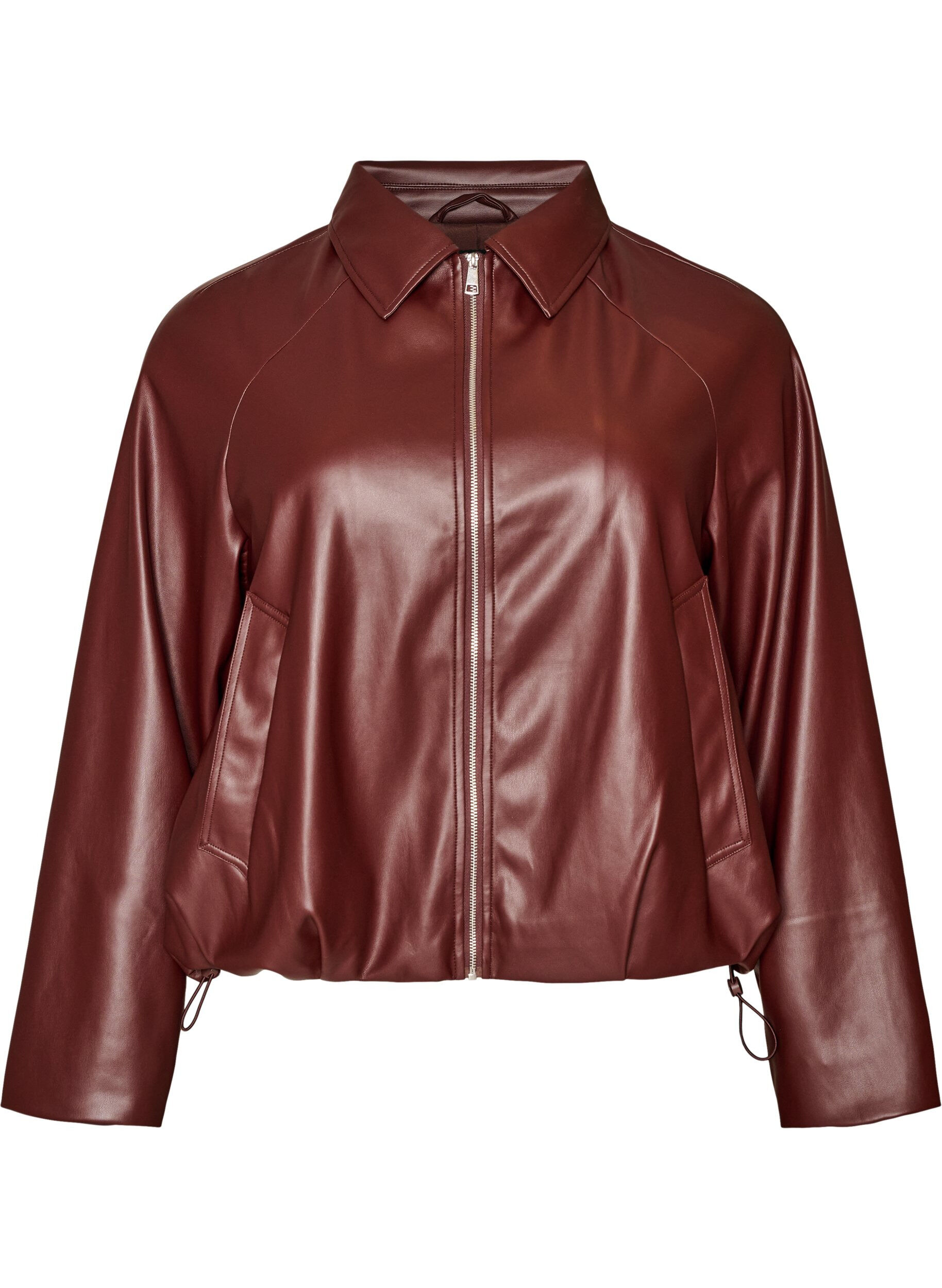 ZizzifashionFaux leather bomber jacket with a drawstring hem, Brown, Packshot image number 0