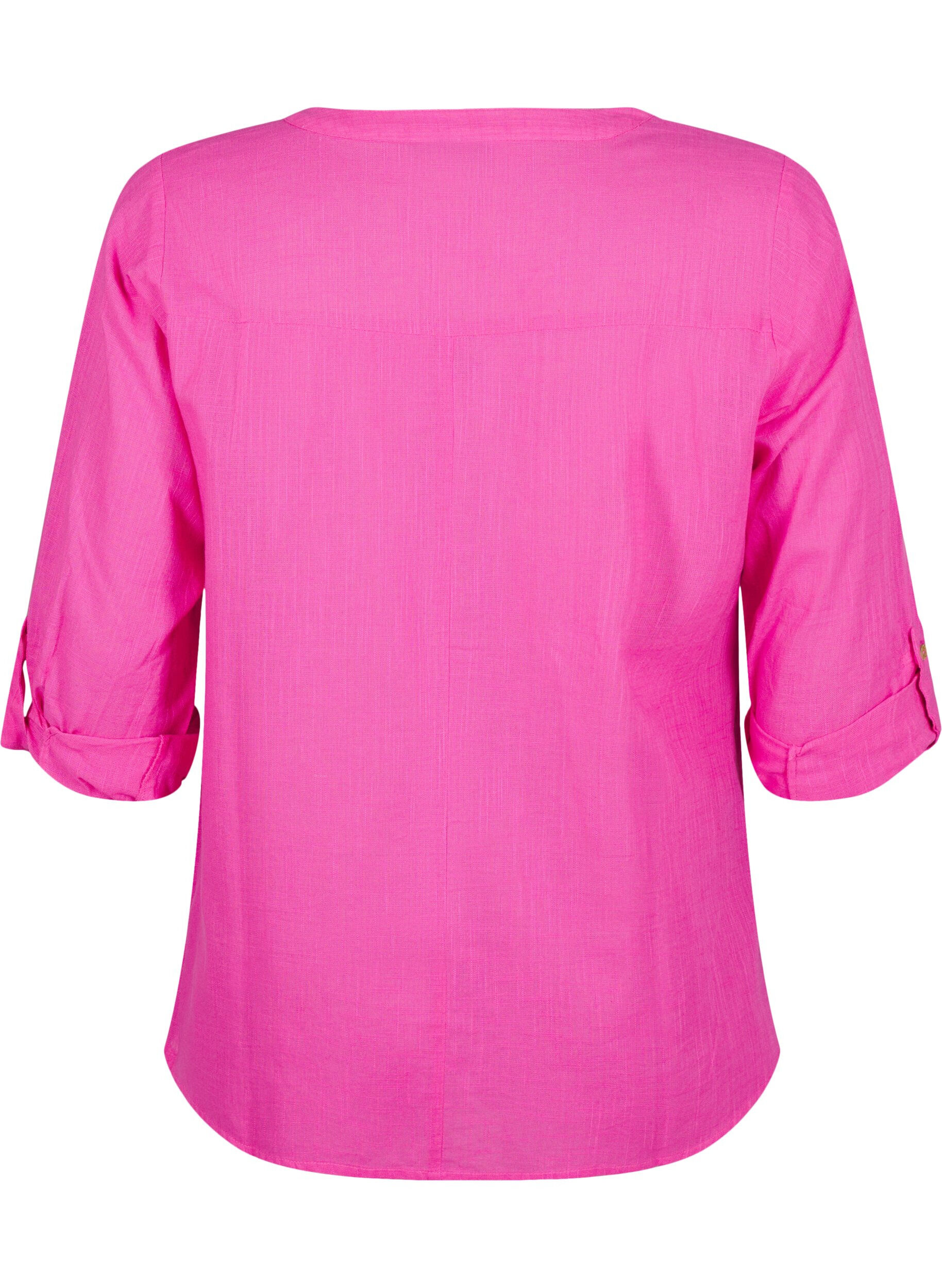 Zizzifashion Cotton shirt blouse with a v-neck, Rose, Packshot image number 1